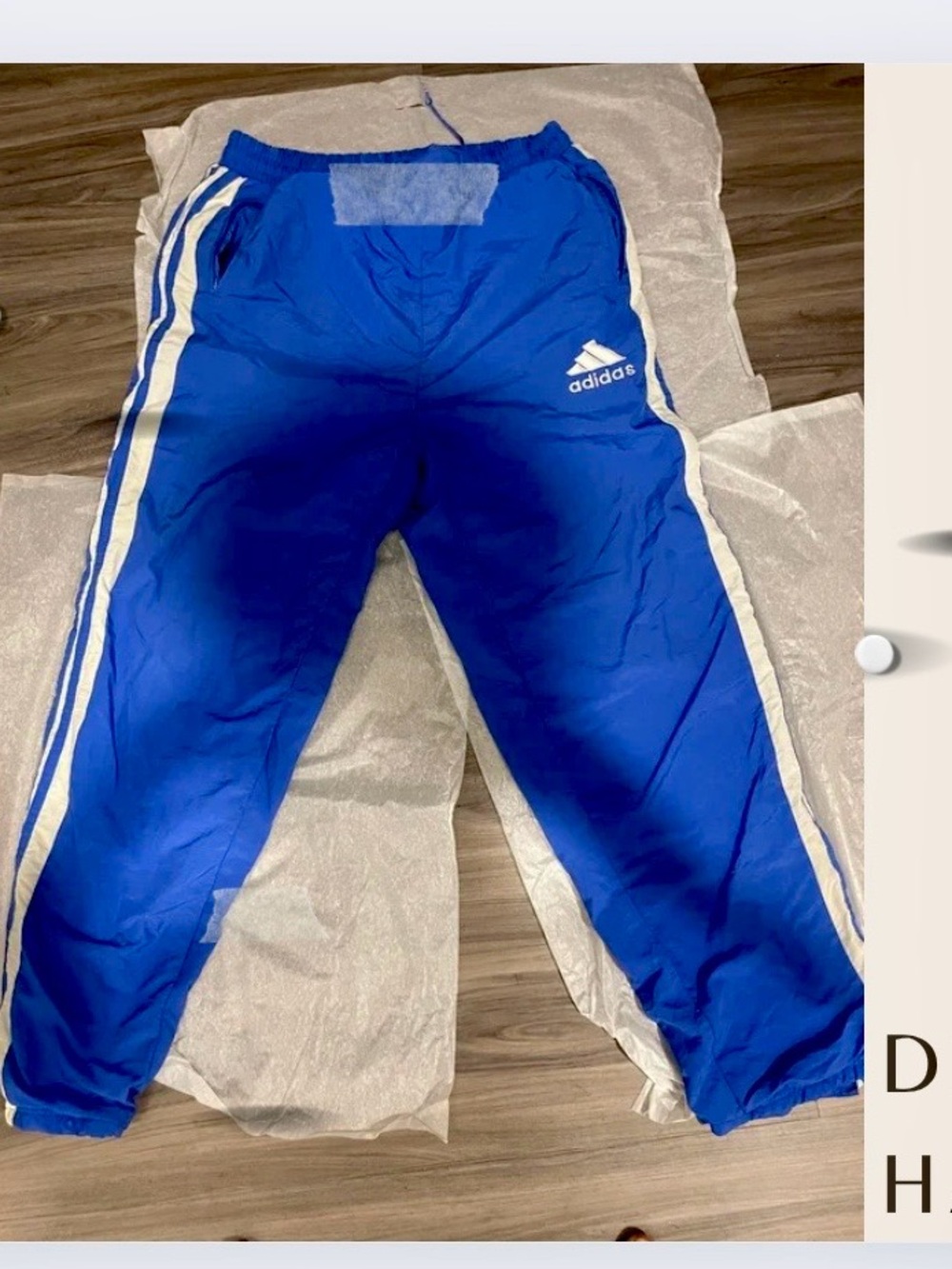 Vintage Adidas Nylon Track Pants Blue White 3-Stripes Size XL Baggy 90s Windbrea
